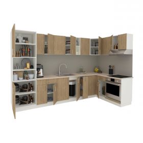 Set Bucatarie Colt Karo V35, Lemn Natural/Alb, Blat Thermo 28 mm, L 280 x 220 cm