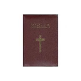 Biblia medie, 063, coperta piele, grena, cu cruce, margini aurii, repertoar, fermoar