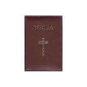 Biblia mica, 053, coperta piele, grena, cu cruce, margini aurii, repertoar, fermoar