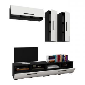 Living Kos V10, Negru/Alb Lucios, MDF, L 190 cm