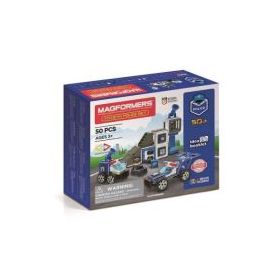 Joc magnetic de constructie Amazing Police Set Sectia de Politie, 50 piese, Magformers