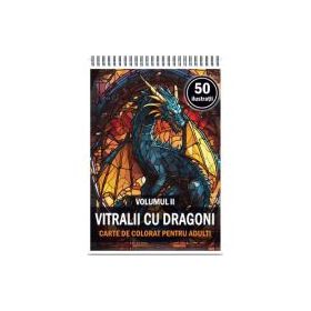 Carte de colorat, 50 de ilustratii, Vitralii cu Dragoni, Volumul 2