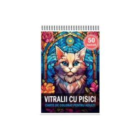 Carte de colorat, 50 de ilustratii, Vitralii cu Pisici