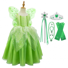 Costum de zână Tinkerbell cu aripi și accesorii Costum pentru fete Cosplay Tinkerbell Costum de carnaval zână Costum de Halloween pentru fete Rochie de zână Tinkerbell 4