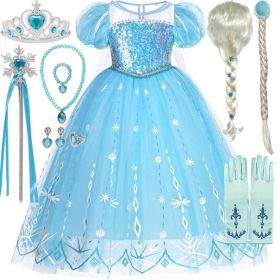 Costum Elsa din Frozen cu accesorii Costum pentru fete Cosplay Elsa din Frozen Costum carnaval Masca de Halloween Rochie fete Elsa din Frozen V292 3