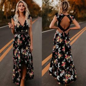 Rochie lunga boho florala negru XS