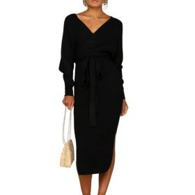 Rochie lunga de toamna A2774 negru L