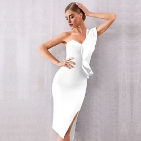 Rochie eleganta pe un singur umar alb XS