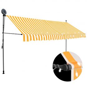 vidaXL Copertină retractabilă manual cu LED, alb & portocaliu, 350 cm