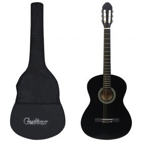 vidaXL Set de chitară clasică începători, 12 piese, negru, 4/4 39"