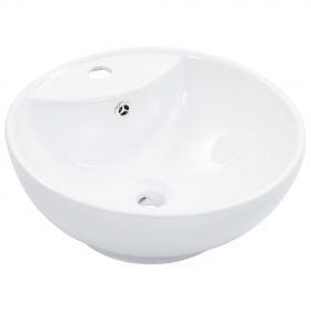 vidaXL Chiuvetă cu preaplin, alb, 46,5 x 18 cm, ceramică