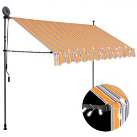 vidaXL Copertină retractabilă manual cu LED, galben & albastru, 300 cm