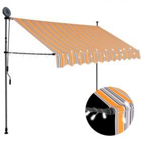 vidaXL Copertină retractabilă manual cu LED, galben & albastru, 250 cm