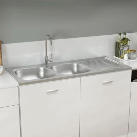 vidaXL Chiuvetă bucătărie cu 2 cuve, argintiu, 1200x600x155 mm, oțel