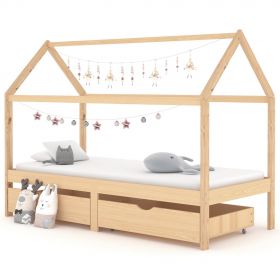 vidaXL Cadru de pat copii, cu sertare, 90 x 200 cm, lemn masiv de pin