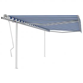 vidaXL Copertină retractabilă manual, stâlpi, albastru/alb, 4,5x3,5 m