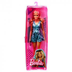 Papusa Barbie Fashionistas blonda cu tinuta casual albastra si ochelari de soare
