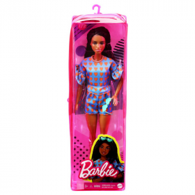 Papusa Barbie Fashionistas sAtena cu codite impletite si tinuta casual albastra