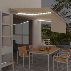 vidaXL Copertină retractabilă manual cu stor&LED, crem, 4,5x3 m