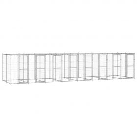 vidaXL Padoc câini de exterior cu acoperiș, 19,36 m², oțel galvanizat