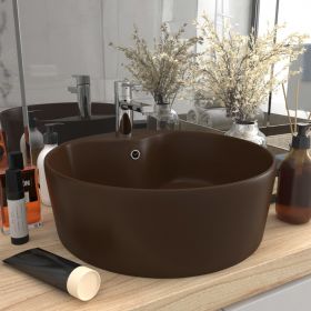 vidaXL Chiuvetă de lux cu preaplin, maro închis mat, 36x13cm, ceramică