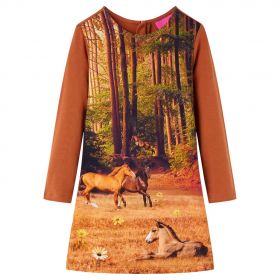 Rochie pentru copii cu mâneci lungi, coniac, 104
