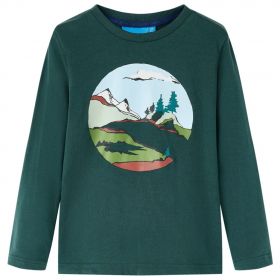 Tricou de copii cu mâneci lungi verde închis 128