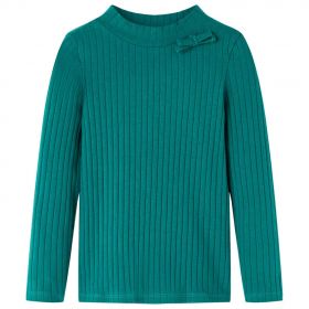 Tricou de copii cu mâneci lungi, tricot cu nervuri, verde închis, 116