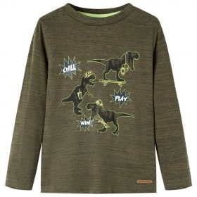 Tricou copii, mâneci lungi, kaki închis melanj, 104