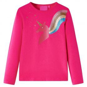 Tricou pentru copii cu mâneci lungi, roz aprins, 140