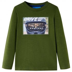 Tricou pentru copii cu mâneci lungi, kaki închis, 128