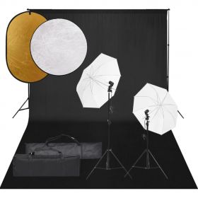 vidaXL Set studio foto cu lumină, fundal și reflector