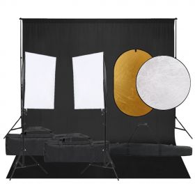 vidaXL Set studio foto cu lumină, fundal și reflector