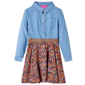 Rochie pentru copii cu mâneci lungi, bleumarin și albastru denim, 128