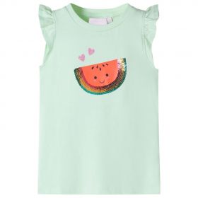 Tricou de copii, mâneci cu volane, verde pal, 104