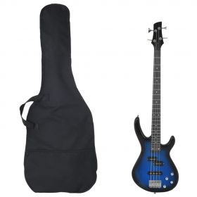 vidaXL Chitara bass electrică începători, husă, albastru/negru 4/4 46"