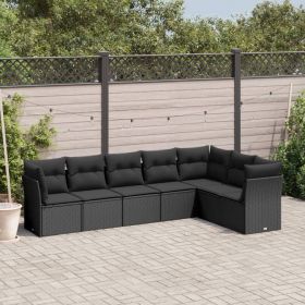 vidaXL Set canapele de grădină cu perne, 7 piese, negru, poliratan