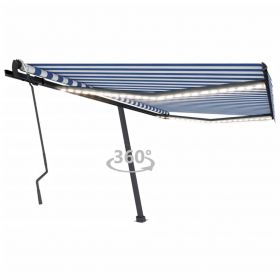 vidaXL Copertină retractabilă manual cu LED, albastru&alb, 400x300 cm