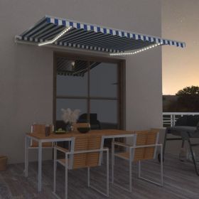 vidaXL Copertină retractabilă manual LED, albastru și alb, 400x300 cm