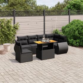 vidaXL Set canapele de grădină cu perne, 7 piese, negru, poliratan