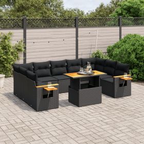 vidaXL Set canapele de grădină cu perne, 10 piese, negru, poliratan