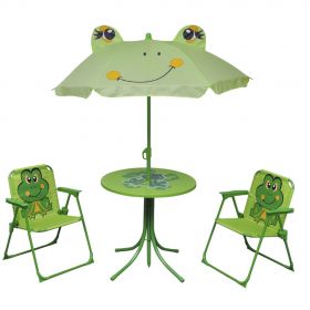 vidaXL Set bistro pentru copii de grădină, cu umbrelă, 3 piese, verde