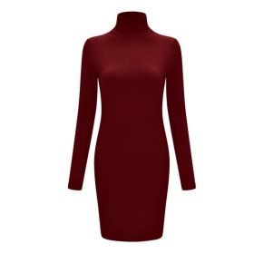 Rochie de toamnă pentru femei, cu guler burgundy S