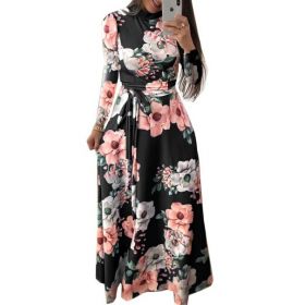 Rochie maxi florala de toamna negru L