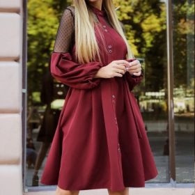 Rochie cu curele cu guler stand-up burgundy XL