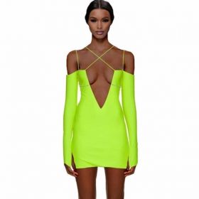 Mini rochie sexy cu decolteu mare verde neon L