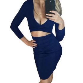 Rochie sexy cu maneca lunga albastru inchis XL