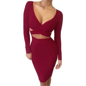 Rochie sexy cu maneca lunga burgundy XL