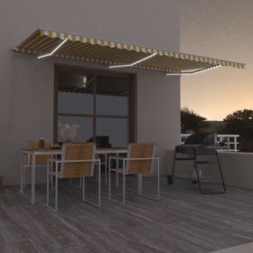 vidaXL Copertină retractabilă manual cu LED, galben și alb, 600x300 cm