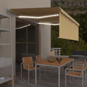 vidaXL Copertină retractabilă manual cu stor&LED, galben&alb, 4,5x3 m